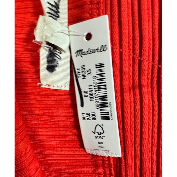 Madewell Off Shoulder Top XS Ribbed Red Twist Front Sleeveless Fold Over Beach - Picture 4 of 5